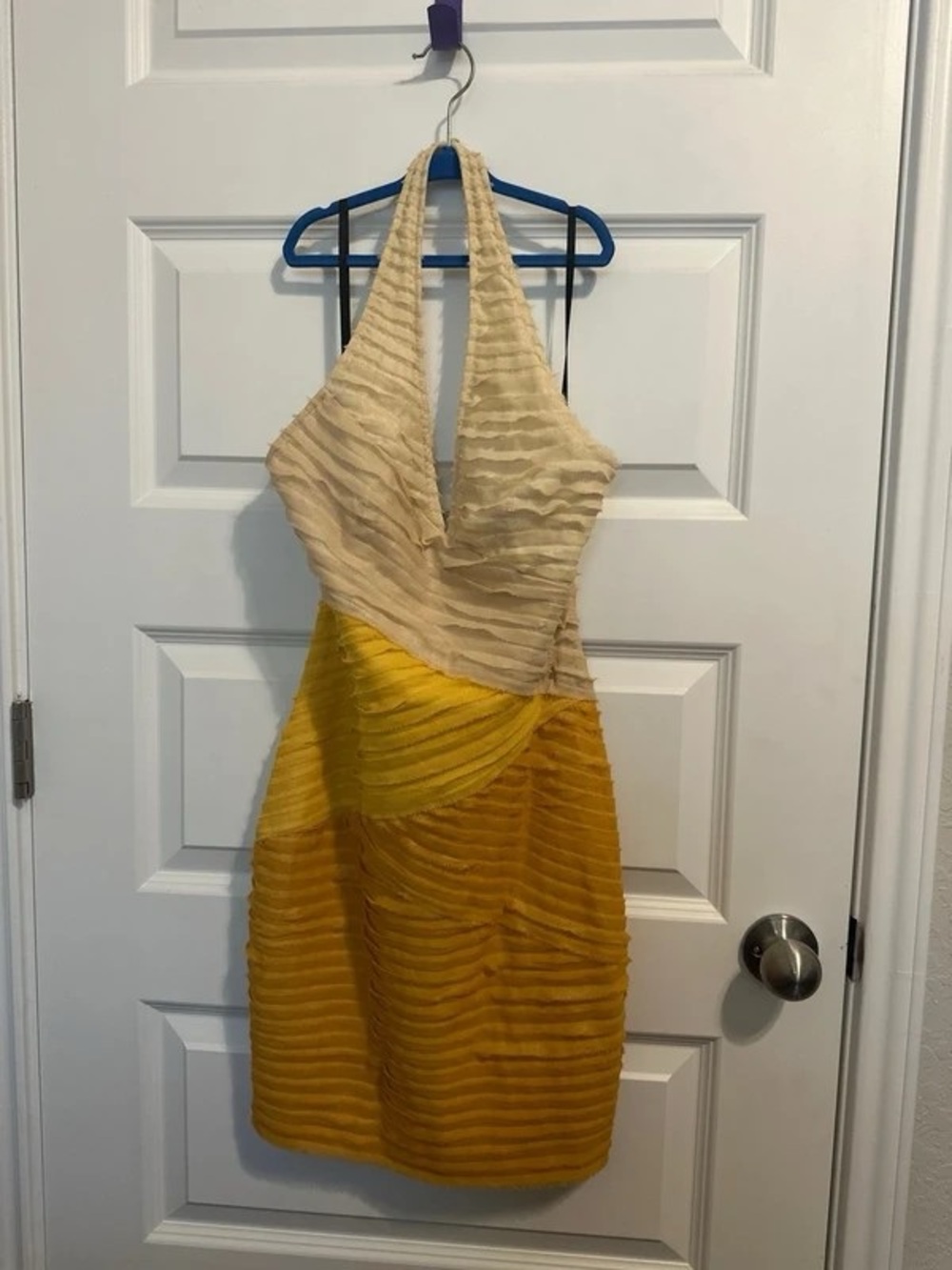 Textured Halter Maxi Dress in Cream and Yellow